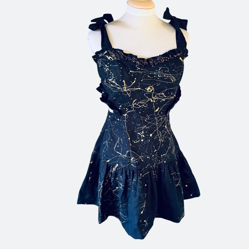 Parron Allen Gold Rush Party Mini Dress, Size Medium, Black & Gold, Whimsygoth